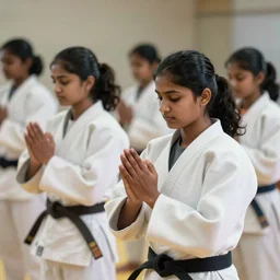 a group of young indian women learning judo, digital portrait by greg rutkowski, intricate, soft focus, highly detailed, cinematic, epic, artstation
