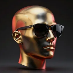 a head made out of melting metal, it is of black and golden and red color, it is wearing sunglasses and a hat, there are flowers all around it, blue paint melting, vogue cover style, demonic style, greg rutkowski style