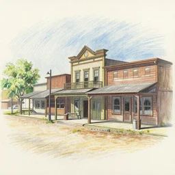 a color pencil sketch of a western town