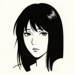 simple tattoo design of an anxious woman drawn by junji ito, simplistic junji ito lineart black and white