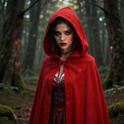 little red riding hood with a seductive look in the forest, high detail, artstation, complex, smooth, clear focus, darkness, horror, illustration, art by greg rutkowski, good clear quality, dynamic lighting, warm lighting, symmetrical design, cinematic, hyperrealism, high detail, octane, photorealistic screenshot, unreal engine, rtx reflection
