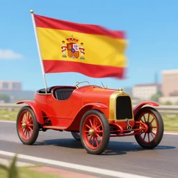 saturated red orange spanish flag colors matte animation cel still of the 1 9 0 3 paris madrid race early automobile racing action shot vibrant detailed 1 9 9 0 anime sharp, rendered in unreal engine 5, anime key art by greg rutkowski, bloom, dramatic lighting poster art deco