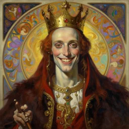 smiling king physically accurate, moody dynamic lighting, very very intricate, very very elegant, highly detailed, digital painting, artstation, HR GIGER, Hieronymus Bosch, Francis Bacon, concept art, smooth, very beautiful, sharp focus, illustration, art by artgerm and greg rutkowski and alphonse mucha painted by Danny Flynn and Kevin Wasden,trending on artstation, simple lighting camera view from above,Eraserhead ,vaporwave ,60s kitsch and psychedelia ,oil and canvas ,Blade Runner 2049 ,