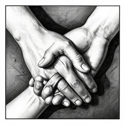 detailed illustration of two hands woven together, by m. c. escher