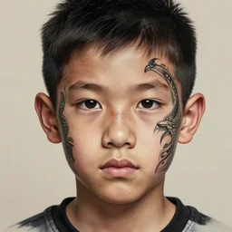 a detailed portrait of a boy with a face tattoo, art illustration, incredibly highly detailed and realistic, 8 k, sharp focus