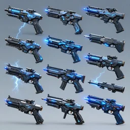 various cyber machine guns and cyber equipment, many lightning, cold color, highly detailed, digital painting, artstation, concept art, cyberpunk, sharp focus, led, illustration.