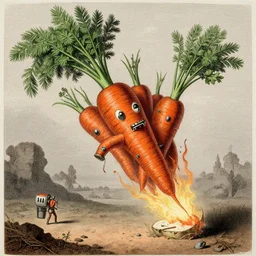 a steampunk exploding carrots 🥕 By Gustave Dore,