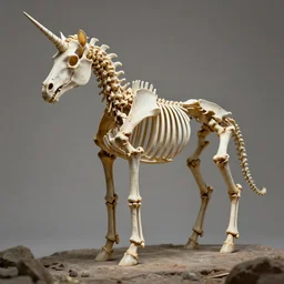 Unicorn fossil Skeleton Standing, 4K, award winning