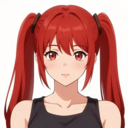 an anime girl with red ponytails facing forward, digital art, trending on artstation
