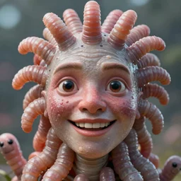 incredibly realistic, too detailed closeup headshot of a caricature of the colony of worms personified, centered portrait, octane render, bump mapping, global illumination, unreal engine 5, 8 k, bokeh, d & d digital art, mark ryden, rob gonsalves