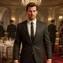 Screenshot of Sterling Archer from the show Archer as a 3d NPC in the videogame 'Hitman 3' (2021). Scene is a wealthy event in a decadent environment. Sharpened. 1080p. High-res. Ultra graphical settings.