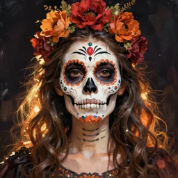 Illustration of a sugar skull day of the dead girl, art by tim hildebrandt