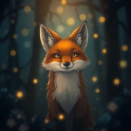 portrait of an anthropomorphic fox in a forest at night with fireflies, trending on artstation, furry art, by kawacy, night lighting, digital art, dreamy, bokeh
