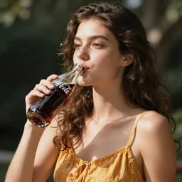 beautiful summer fashion model woman drinking a Coca-Cola by Alessio albi