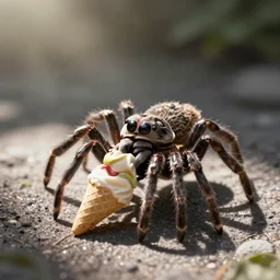 a cute spider eating an ice cream cone