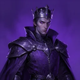 a portrait of a medieval king, cyberpunk, purple color scheme, grim - lighting, high - contrast, intricate, elegant, highly detailed, digital painting, artstation, concept art, smooth, sharp focus, illustration