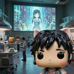 fuji 5 0 r, 3 5 mm, seinen manga, hyperrealism ; closeup akira film still of busy medical bay interior with window view ; in the background projection of beautiful matrix film still of funko pop cat statue scene in style of 1 9 9 0 frontier in extreme closeup porcelain photography magazine architectural studio edition, highly detailed, cinematic lighting, 8 k