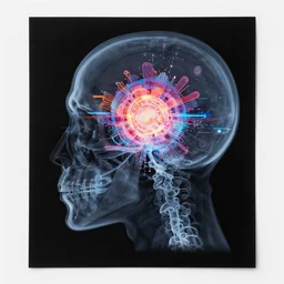 x - ray of human head, black paper, glitch core, physical based render, renderman, redshift, cybernetic flower punk futurism