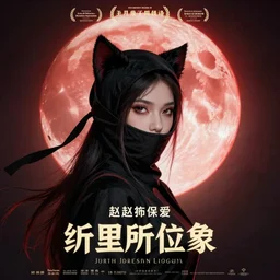 poster for a movie about a ninja cat lady and red moon