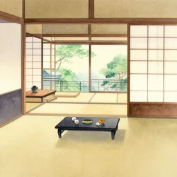 a watercolor of a traditional japanese room.