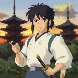 fandom portrait of psylocke with katana, sunset background, pagodas, trending on pixiv fanbox, painted by makoto shinkai takashi takeuchi, studio ghibli