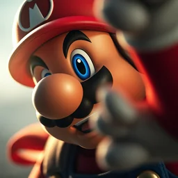 body portrait of posing super mario super mario as superman superman in gears of war!, face, flying, cinematic lighting, ray tracing, octane render, long lens, shallow depth of field, bokeh, anamorphic lens flare, 8 k, hyper detailed, 3 5 mm film grain