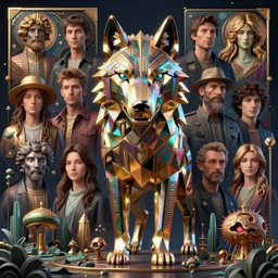 highly detailed surreal vfx portrait of a metallic chromatic geometric tribal wolf, behance, stephen bliss, unreal engine, greg rutkowski, loish, rhads, beeple, makoto shinkai and lois van baarle, ilya kuvshinov, rossdraws, tom bagshaw, alphonse mucha, global illumination, detailed and intricate environment