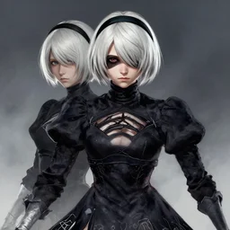 portrait of 2b from nier automata, featured on art station by Greg Rutkowski, HD, 8K, highly detailed, good lighting