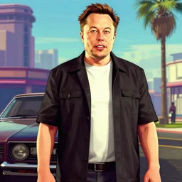 elon musk in the art style of gta 5 video game