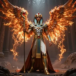 gothic fantasy character portrait, egyptian armor male warlock with blazing angel wings, ultra realistic, wide angle, intricate details, ruby dragon artifacts, sharp focus, highly detailed by peter mohrbacher, hajime sorayama, wayne barlowe, boris vallejo, aaron horkey, gaston bussiere, craig mullins