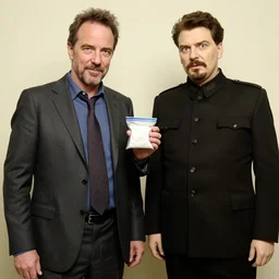mannequins of bryan cranston and stalin, bryan cranston is holding up a ziplock with meth, stalin is surprised
