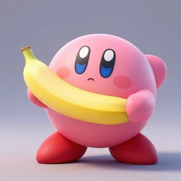 3 d render of a beautiful and accurate kirby, eating a banana. professionnal digital art, octane render.