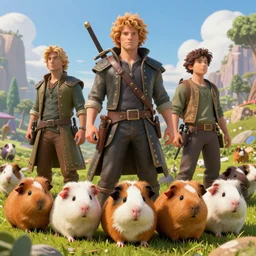 hyper realistic very cute guineapigs everywhere, by simon stalenhag, frank frazetta, greg rutkowski, beeple, yoko taro, christian macnevin, wlop and krenz cushart, epic fantasy character art, volumetric outdoor lighting, midday, high fantasy, cgsociety, cheerful colours, full length, exquisite detail, post - processing, masterpiece, cinematic
