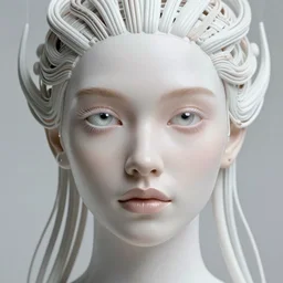 very beautiful woman integrating with technology, full face, insipiring, detailed intricate ornate cables connected to head, big open electric eyes, luxurious detailed abundent wiring and implants, diamonds, sci-fi, neon, emeralds, detailed technology full background, highly detailed, artstation, Rene Lalique and Eddie Mendoza