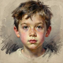 kid sketch, drawn personage in style of gabo mendoza, oil painting