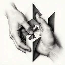 mc escher's drawing hands, ai painting another ai, drawing, ultra detailed