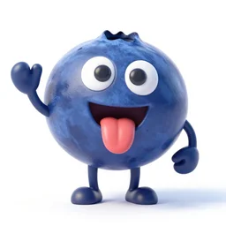 a talking blueberry 3 d model with a big red tongue on a white background commercial