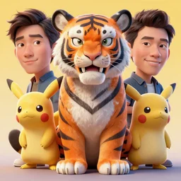 stylish colourful caricature - 3 d vfx art - of a tiger pokemon, art style by james jean & hsiao - ron cheng, character concept art, unreal engine render, digital illustration, sharp, intricate detail, volumetric light, ray tracing, soft light, claymation style, symmetric, acrylic on canvas, pinterest, artstation, behance,