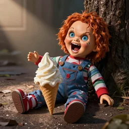 chucky doll screaming!!!! at ice cream on the ground