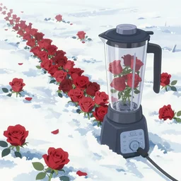shameful roses bloom in the snow, blender, super detail, 8 k, art station, extreme long shot, by shinkai makoto