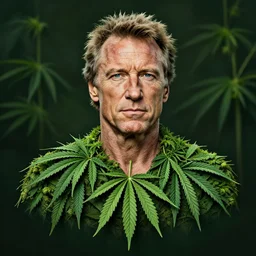 clint eastwood portrait made of cannabis leaves