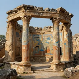 ancient ruins painted by moebius, overdetailed art