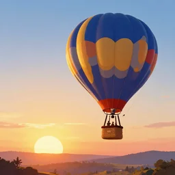 hot air balloon, sunset, cartoon