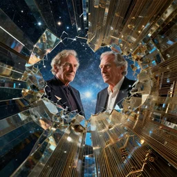 by david lachapelle and benoit b. mandelbrot, visually stunning, cinematic, ultra realistic, hyper realism, 1 2 k, epic, octane render, unreal engine, vfx, maya, shatters will be more than stars in the reflections of mirrors domains, sure it'll be done to fantasies styles, circuitry, ornate