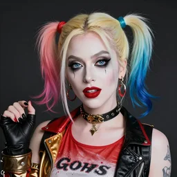 beautiful lady gaga as harley quinn, high details, intricate details, by vincent di fate, artgerm julie bell beeple, 1 9 9 0 s, inking, vintage 9 0 s print, screen print