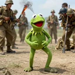 soldiers roasting kermit in the middle of the vietnam war