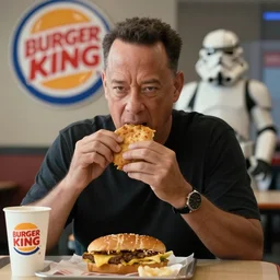 film still of tom hanks eating at burger king in the movie star wars, 4 k