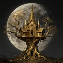 twisted lunar treehouse temple, gilding, peter mohrbacher, alena aenami, dan mumford, dark fantasy, cinematic, artstation