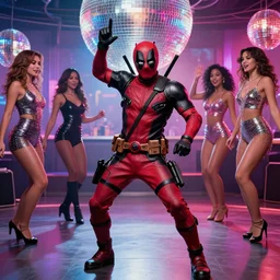 deadpool dancing at the disco with the ladies