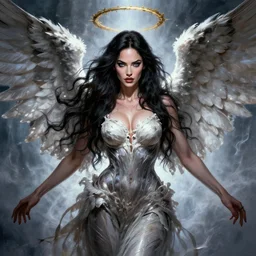 symmetry!! gantz portrait of megan fox as an angel, unholy, intricate, highly detailed, dynamic lighting, digital art, digital painting, artstation, terence nielsen, sharp focus, illustration, art by artgerm and greg rutkowski and moebius, 8 k